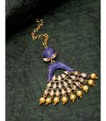 Gold Plated & Blue Stone Studded Enameled Hand Painted Traditional Maang Tikka Onesize Blue