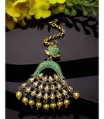 Gold Plated & Green Stone Studded Enameled Hand Painted Traditional Maang Tikka Onesize Green