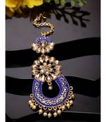 Gold Plated & Blue Stone Studded Enameled Hand Painted Traditional Maang Tikka Onesize Blue