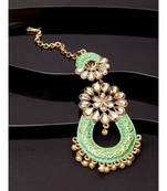 Gold Plated & Green Stone Studded Enameled Hand Painted Maang Tikka Onesize Green