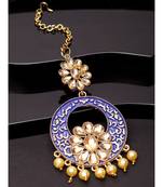 Gold Plated & Blue Stone Studded Enameled Hand Painted Traditional Maang Tikka Onesize Blue