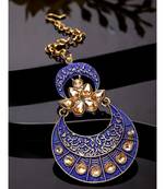 Gold Plated & Blue Enamelled Stone  Studded Maang tikka Onesize Gold