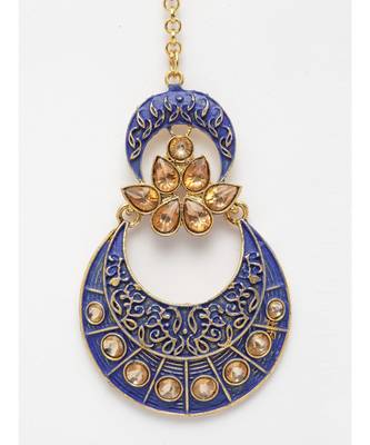 Gold Plated & Blue Enamelled Stone  Studded Maang tikka Onesize Gold 4