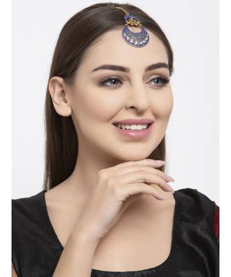 Gold Plated & Blue Enamelled Stone  Studded Maang tikka Onesize Gold 6