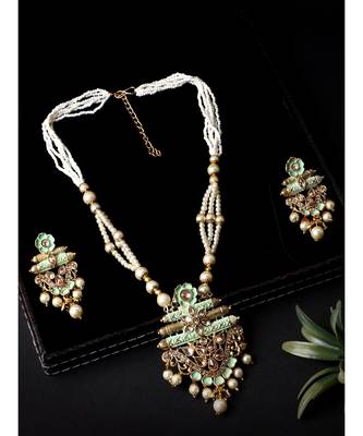 Women Gold Toned & Sea Green Coloured Jewellery Set 1