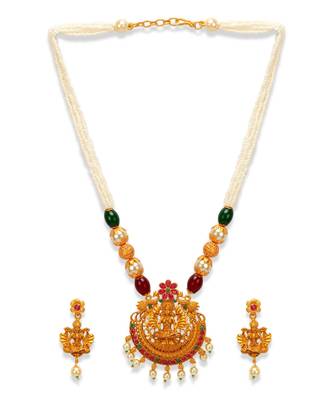 Gold Plated Stone Studded Maa Laxmi Temple Jewellery Set 1