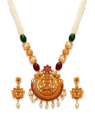 Gold Plated Stone Studded Maa Laxmi Temple Jewellery Set 2