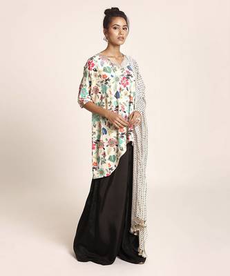 Printed Art Crepe Kurta with Art Crepe Palazzo and Art Georgette Dupatta for Women 2