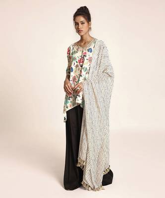Printed Art Crepe Kurta with Art Crepe Palazzo and Art Georgette Dupatta for Women 1