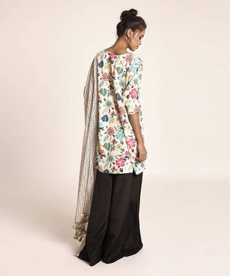 Printed Art Crepe Kurta with Art Crepe Palazzo and Art Georgette Dupatta for Women 3