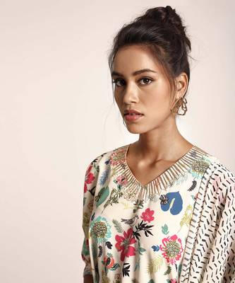 Printed Art Crepe Kurta with Art Crepe Palazzo and Art Georgette Dupatta for Women 4