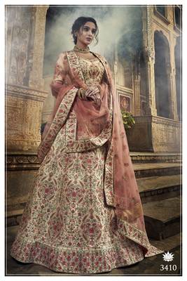Beige embroidered art silk semi stitched Wedding & Party lehenga 1