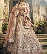 Rodeo Dust pink Swarovski, Thread & Zari embroidered with cut work Georgette Semi Stitched Wedding Lehenga