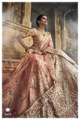 Beige embroidered art silk semi stitched Wedding & Party lehenga 3