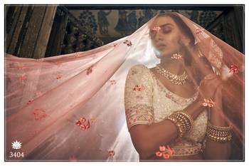 Off-white Thread embroidered georgette semi stitched Wedding lehenga 3