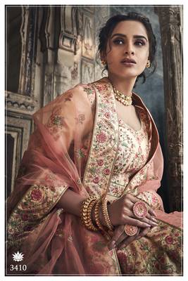 Beige embroidered art silk semi stitched Wedding & Party lehenga 4