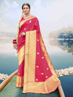 Pink woven banarasi silk saree with blouse 1