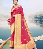 Pink woven banarasi silk saree with blouse