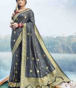 Grey woven banarasi silk saree with blouse