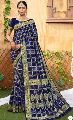 Blue woven banarasi saree with blouse 1