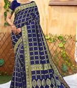 Blue woven banarasi saree with blouse