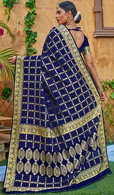 Blue woven banarasi saree with blouse 2