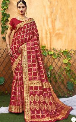 Maroon woven banarasi saree with blouse 1