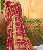 Maroon woven banarasi saree with blouse