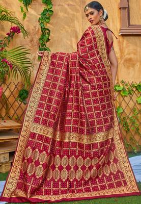 Maroon woven banarasi saree with blouse 2