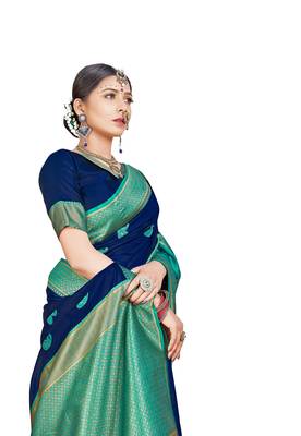 Blue woven banarasi saree with blouse 3