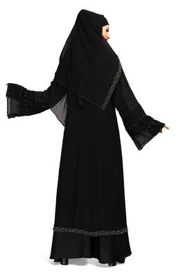 Khadija fashion Women's three layer silver pearl sleeve nida fabric burqa with koty and scarf free 2
