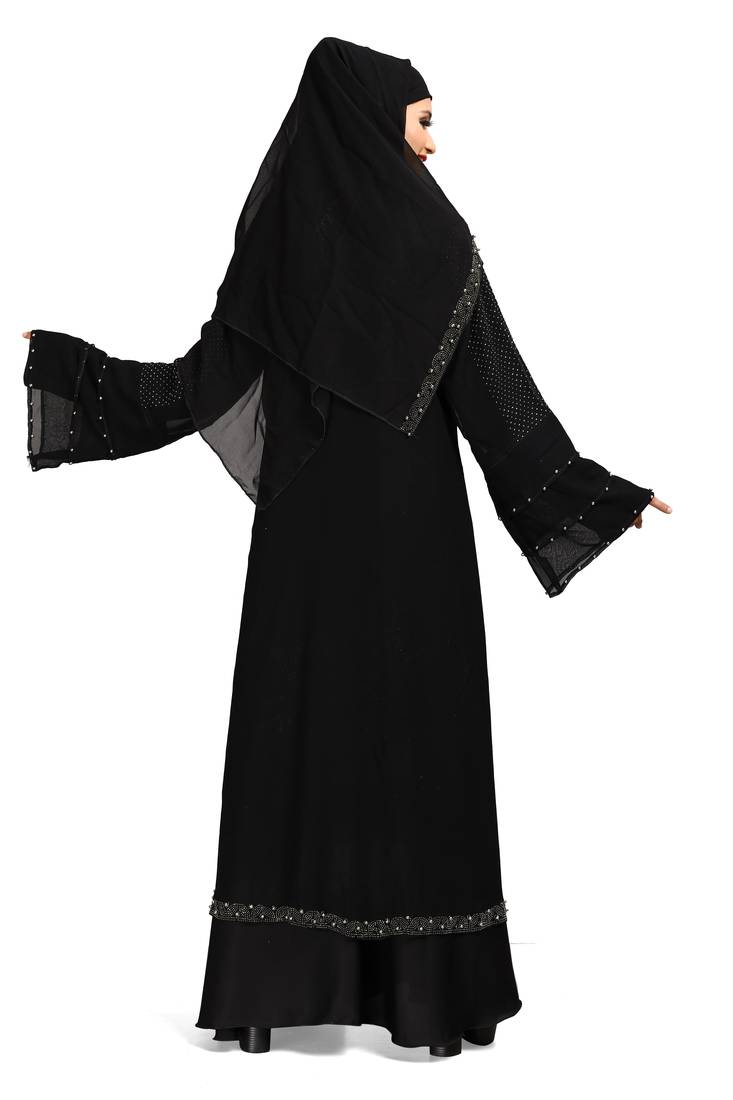 Khadija fashion Women's three layer silver pearl sleeve nida fabric burqa with koty and scarf free