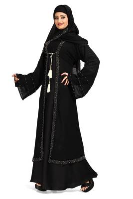 Khadija fashion Women's three layer silver pearl sleeve nida fabric burqa with koty and scarf free 3