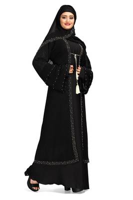 Khadija fashion Women's three layer silver pearl sleeve nida fabric burqa with koty and scarf free 4