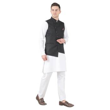 Black plain cotton kurta-pajama 5