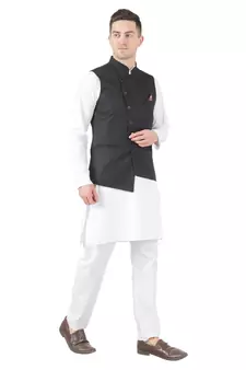 Black plain cotton kurta-pajama