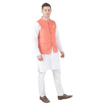 Orange plain cotton kurta-pajama 4