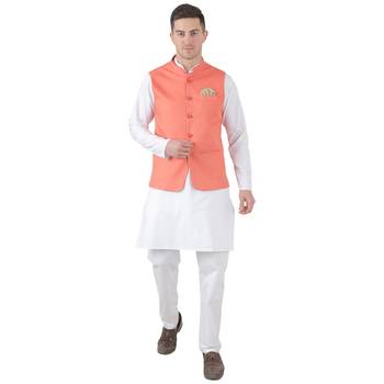 Orange plain cotton kurta-pajama 5