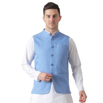 Blue plain cotton kurta-pajama 1