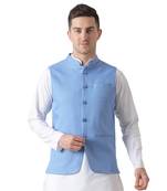 Blue plain cotton kurta-pajama