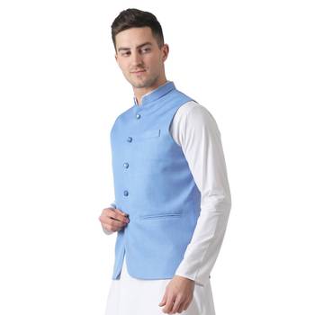 Blue plain cotton kurta-pajama 2