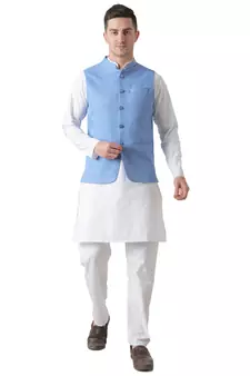 Blue plain cotton kurta-pajama
