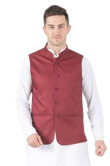 Maroon plain cotton kurta-pajama