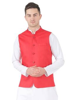 Red plain cotton kurta-pajama