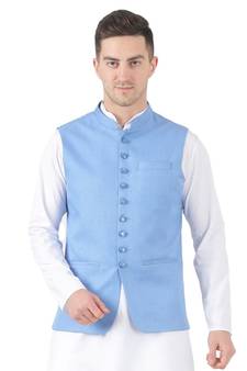 Blue plain cotton kurta-pajama