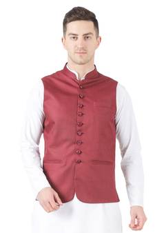 Maroon plain cotton kurta-pajama