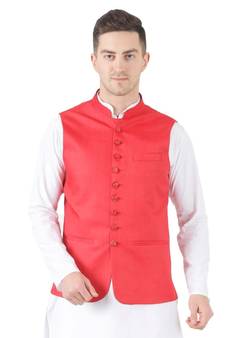 Red plain cotton kurta-pajama
