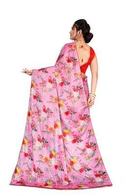 Pink printed lycra saree with blouse 2