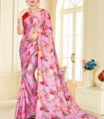 Pink printed lycra saree with blouse