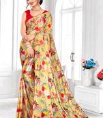 Yellow printed lycra saree with blouse